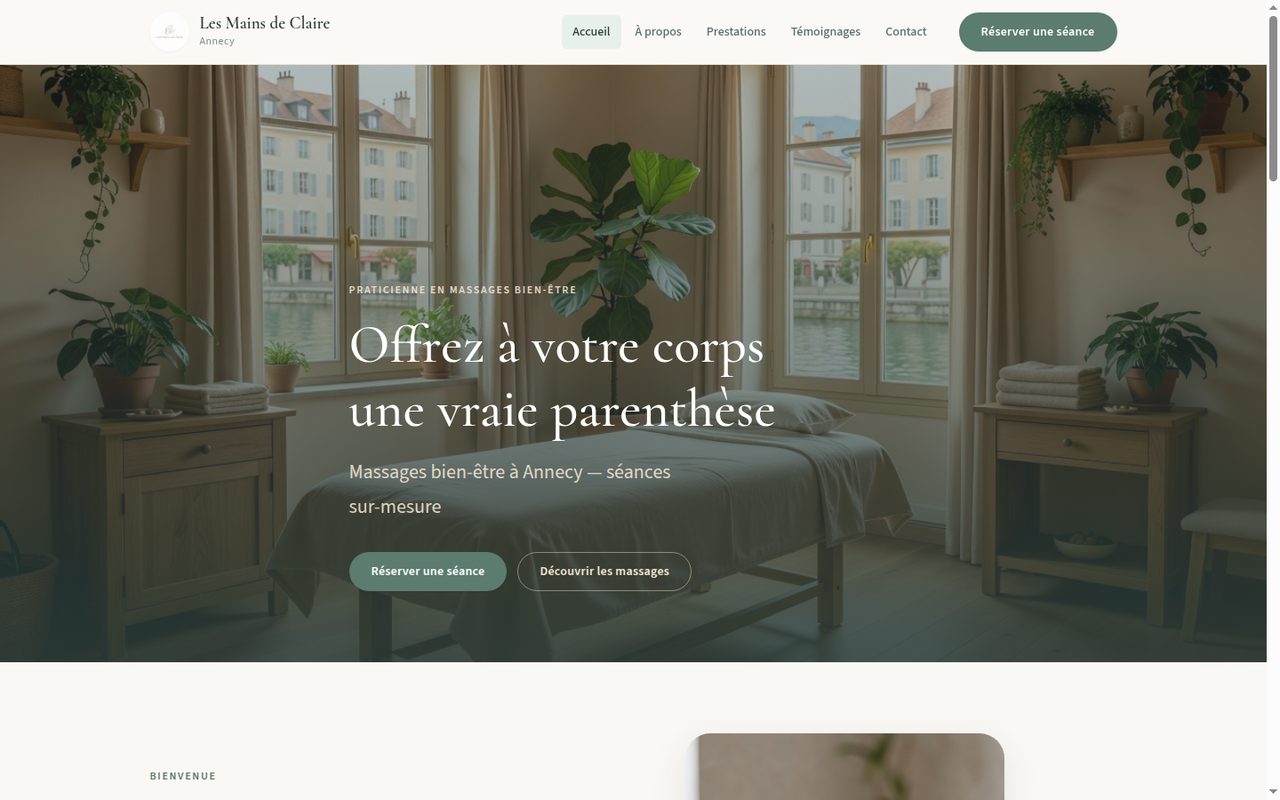 Page d’accueil du site Les Mains de Claire